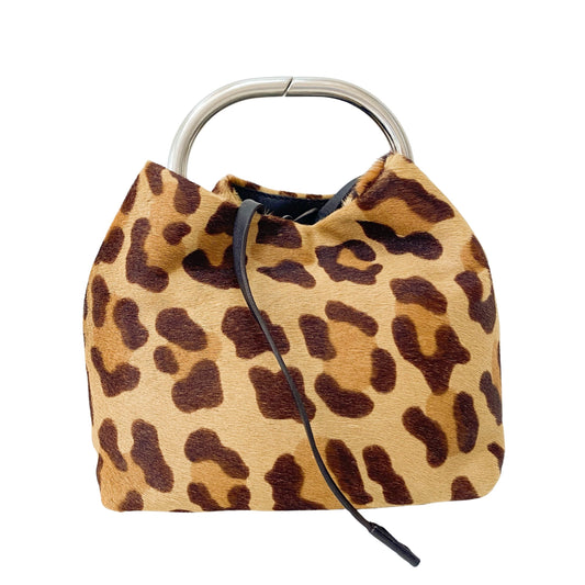 Leopard Pony Hair Metal Handle Mini Bag