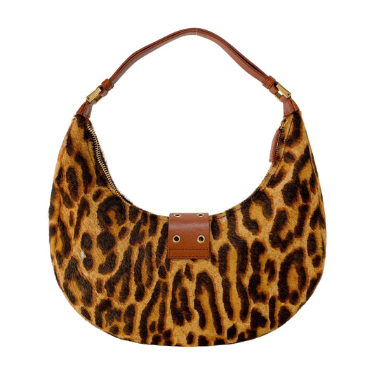 Half Moon Leopard Print Pony Hair Shoulder Bag