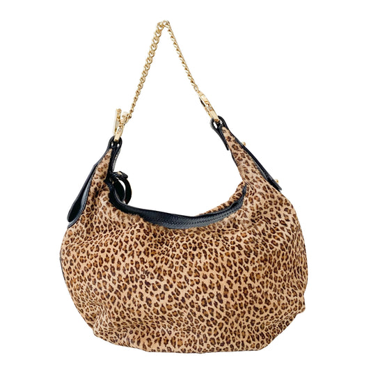 Yellow Leopard Print Pony Hair Shoulder Bag