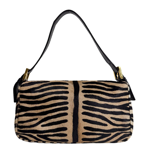 Baguette Brown Pony Hair Zebra Shoulder Bag