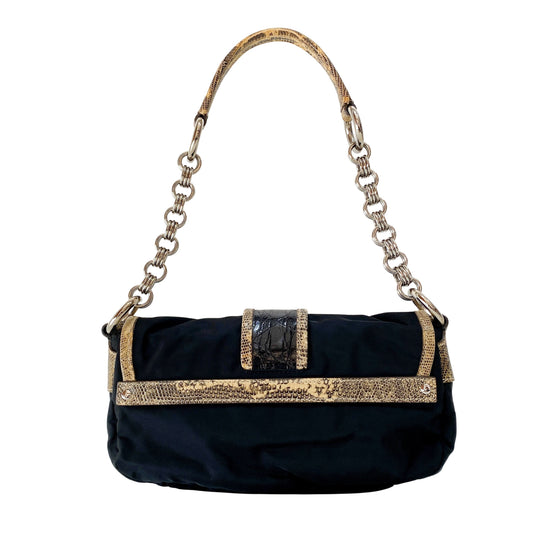 Black Nylon Python Details Bag