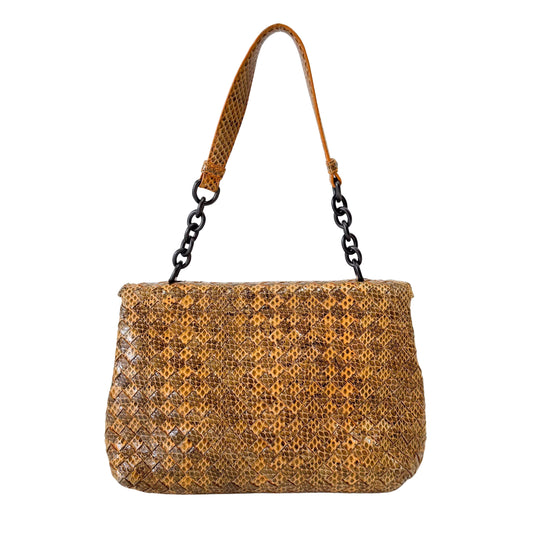 Intrecciato Yellow Lizard Leather Shoulder Bag