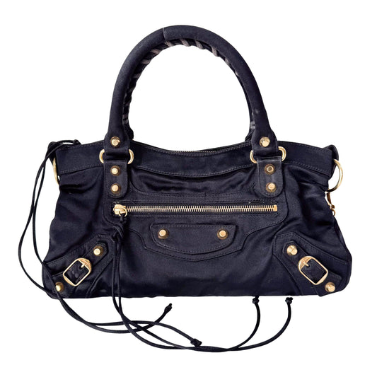 Small The First Black Satin Shoulder Bag
