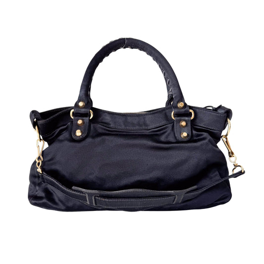 Small The First Black Satin Shoulder Bag