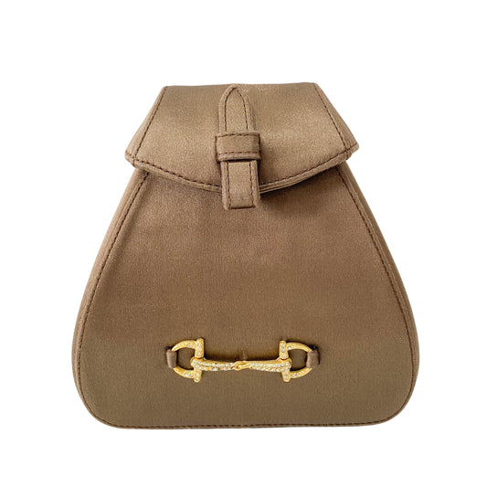 Old Gucci Brown Satin Shoulder Bag Rhinestone Horsebit Hardware