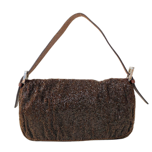 Baguette Brown Beaded Shoulder Bag