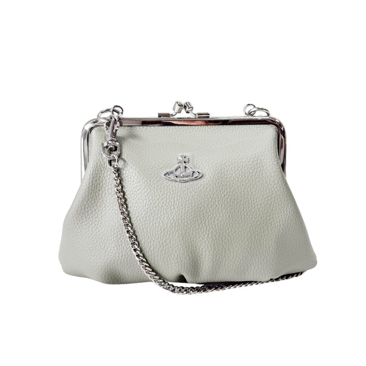 Granny Frame Small Grey Leather Hand/Shoulder Bag