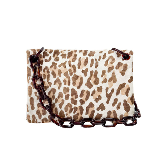 Neutral Leopard Print Pony Hair Chain Bag