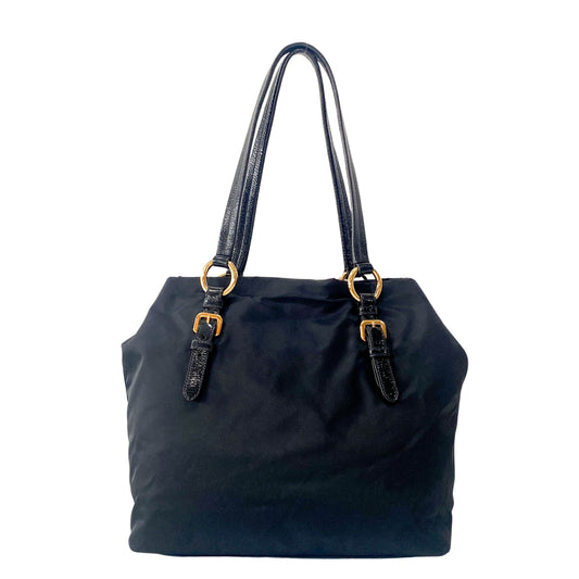 Black Nylon Tote Shoulder Bag