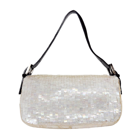 Baguette White Sequin Shoulder Bag