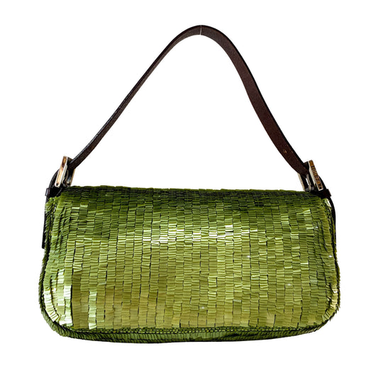 Baguette Green Sequin Shoulder Bag