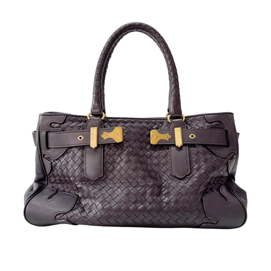 Intrecciato Brown Leather Shoulder Bag