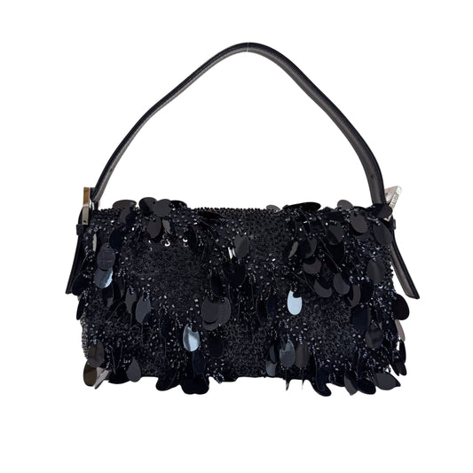 Limited Edition Baguette Black Sequin and Beaded Shoulder Bag