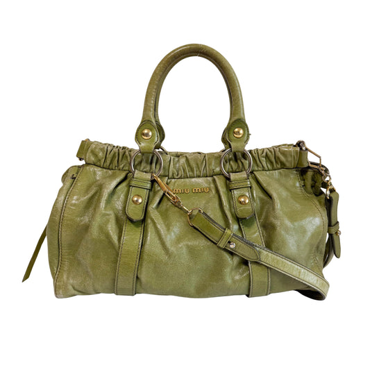 Vitello Bauletto Green Leather Handle/Shoulder Bag