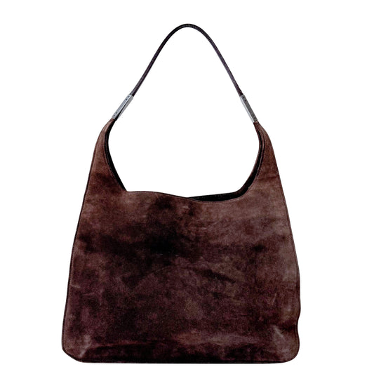 Dark Brown Suede Hobo Shoulder Bag