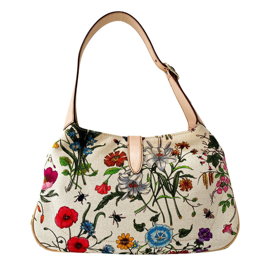New Jackie Floral Print Canvas Shoulder Bag