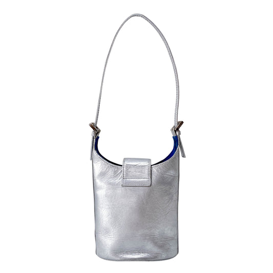 Mini Bucket Metallic Silver Leather Shoulder Bag