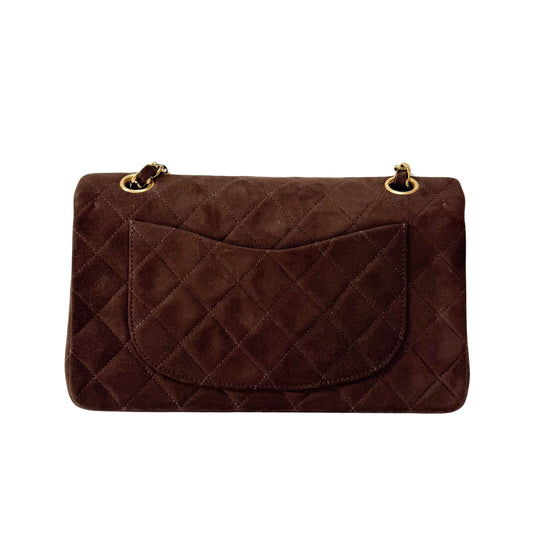 Timeless Classic Double Flap Brown Suede Chain Shoulder Bag