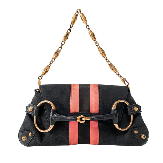 Horsebit Black GG Canvas Chain Shoulder Bag