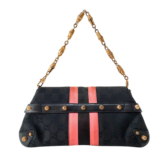 Horsebit Black GG Canvas Chain Shoulder Bag