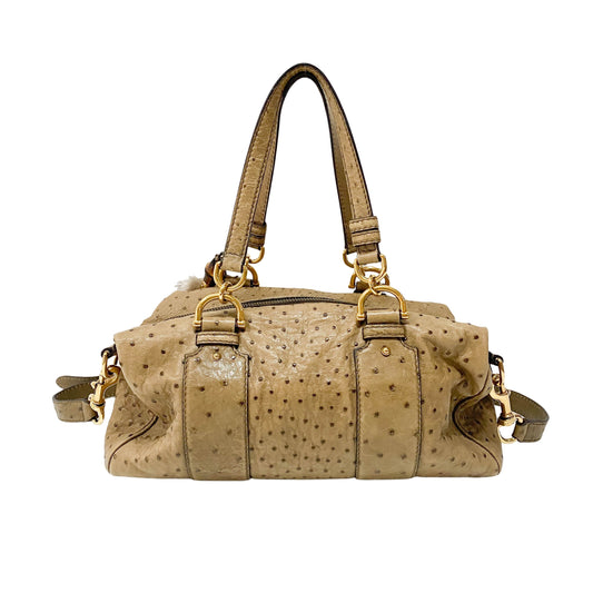 Ostrich Brown Leather with Fur Bag Charm Bag