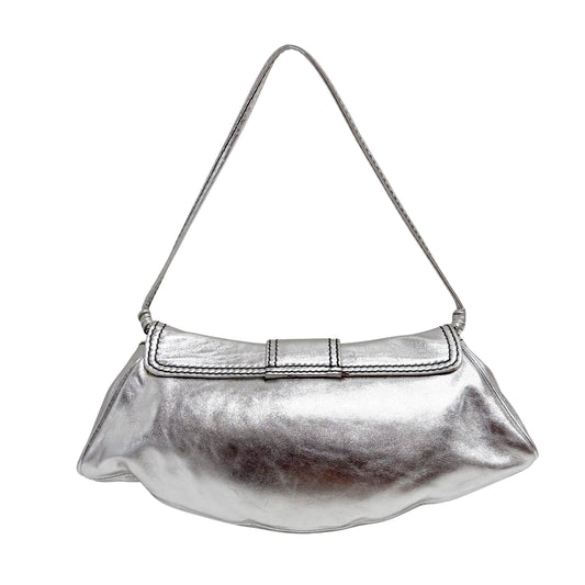 Silver Leather Shoulder Bag
