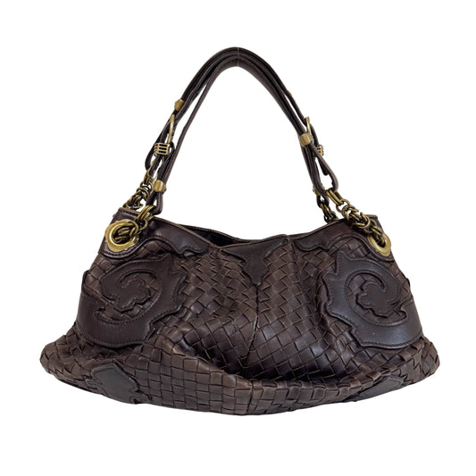 Brown Intrecciato Leather Shoulder Bag