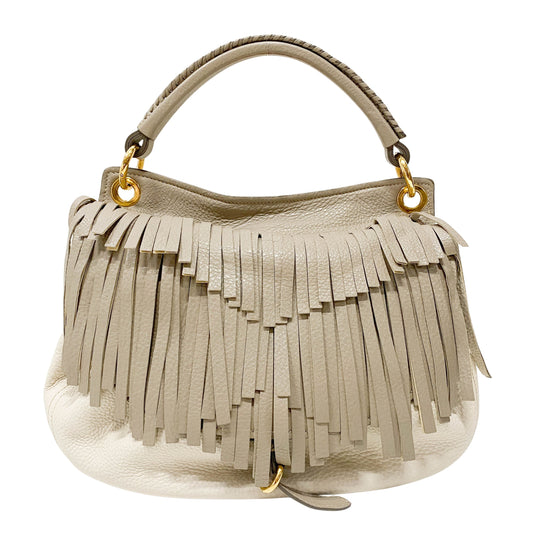 Grey Leather Fringe  Shoulder Bag