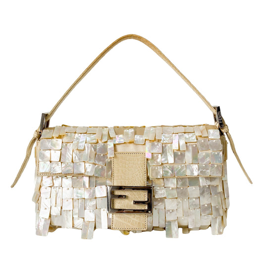 Limited Edition Baguette Mother of Pearl Gold Satin Shoulder Bag