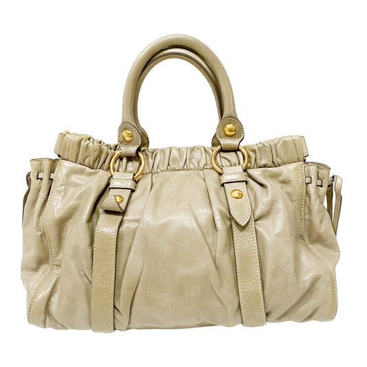 Vitello Bauletto Beige Leather Shoulder Bag