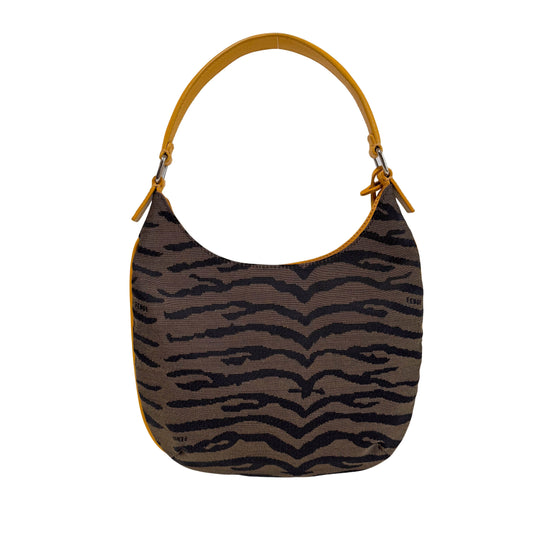 Zebra Print Canvas Hobo Shoulder Bag