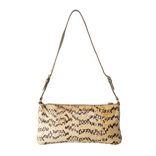 Yellow Embossed Lizzard Leather Shoulder Bag