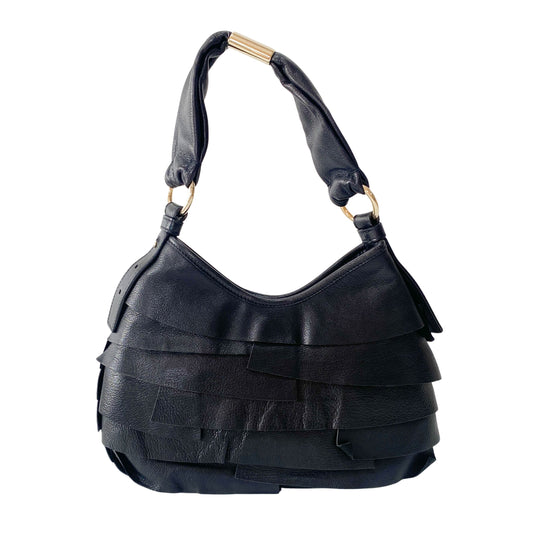 Rive Gauche Fringe Small Black Leather Shoulder Bag