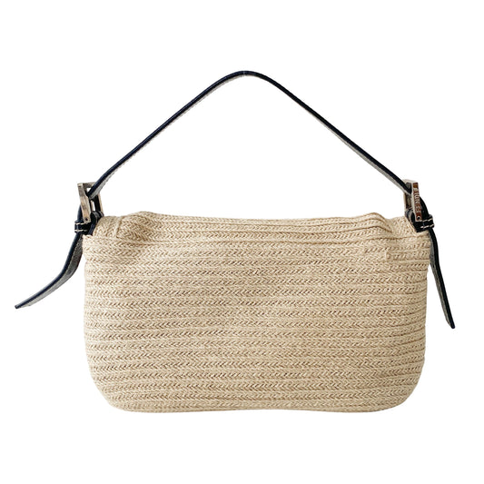 Baguette Beige Raffia Shoulder Bag