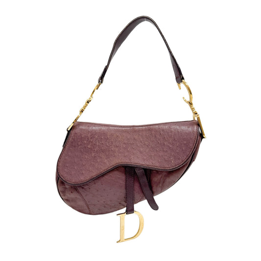 Saddle Purple Embossed Ostrich Leather Shoulder Bag