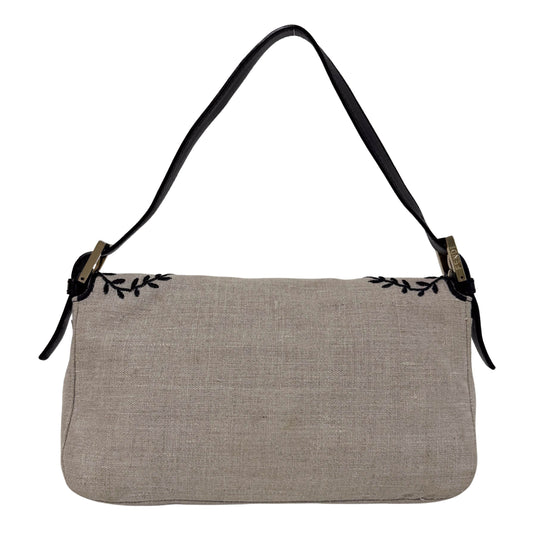 Baguette Raffia Flower Embroidered Shoulder Bag