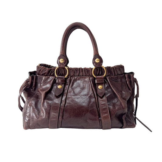 Vitello Brown Calfskin Leather Two Way Bag