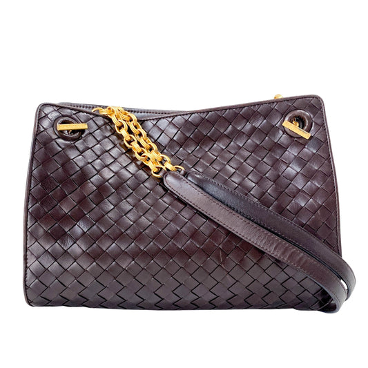 Brown Interciatto Leather Shoulder Bag