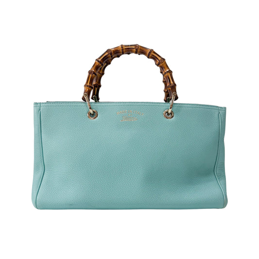 Bamboo Blue Leather Shopper Hand Bag