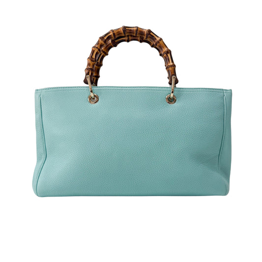 Bamboo Blue Leather Shopper Hand Bag