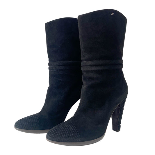 Size 36 Black Suede Heel Boots