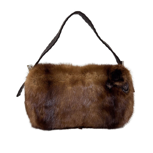 Baguette Brown Fur with Flower Selleria Shoulder Bag