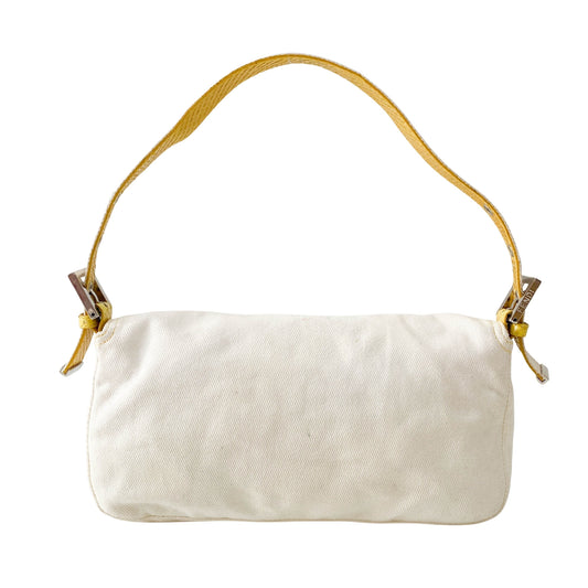 Baguette Cotton Canvas & Yellow Leather Shoulder Bag