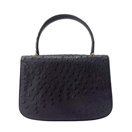 Vintage Ostrich Black Leather Handbag