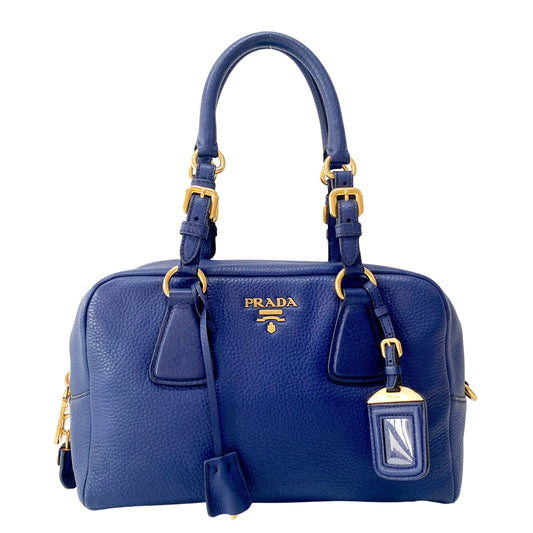 Vitello Daino Navy Leather Shoulder Bag