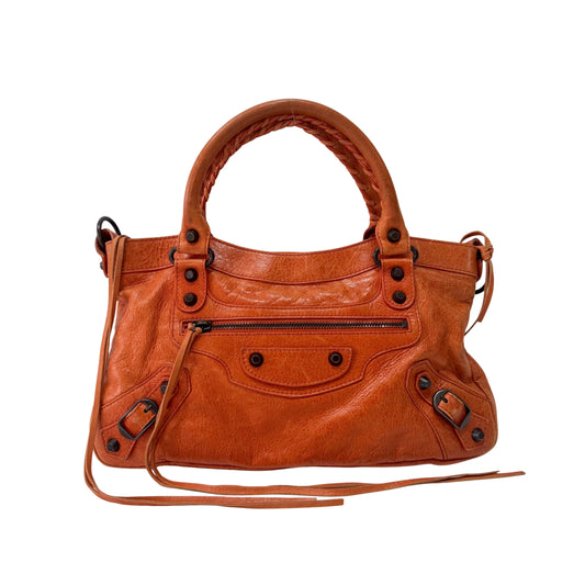 The First Orange Leather Two Way Bag