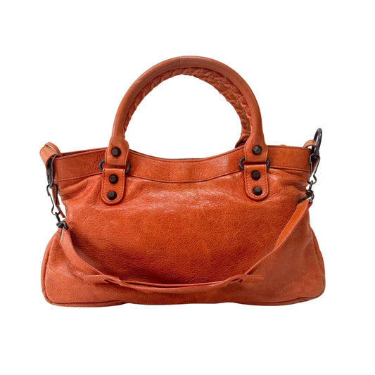 The First Orange Leather Two Way Bag