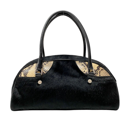 Black Pony Hair & Embossed Lizard Leather Bag