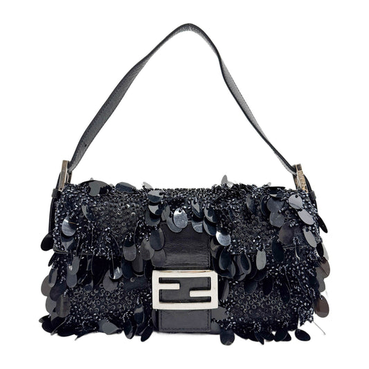 Baguette Black Sequin and Beads Embroidery Shoulder Bag