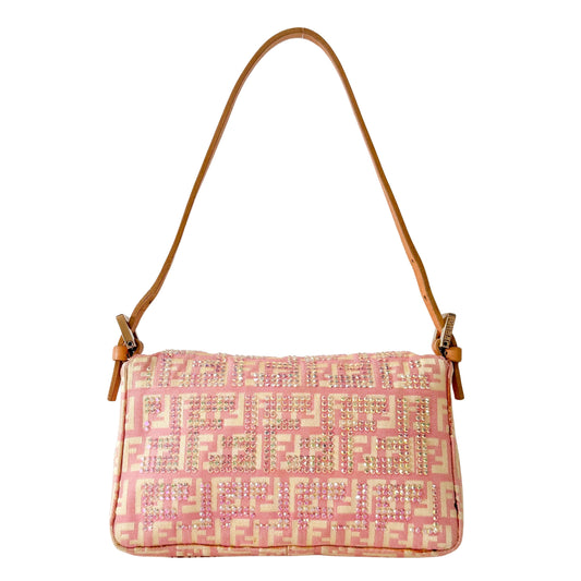 Baguette Mini Pink Beaded Canvas Shoulder Bag